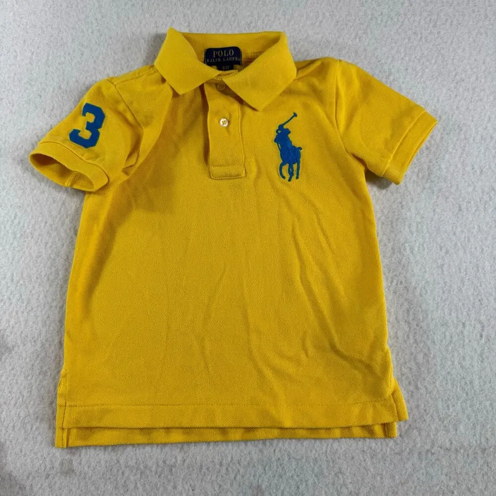 Ralph Lauren 3/3T Big Pony Cotton Mesh Yellow with Big Blue logo Polo Shirt